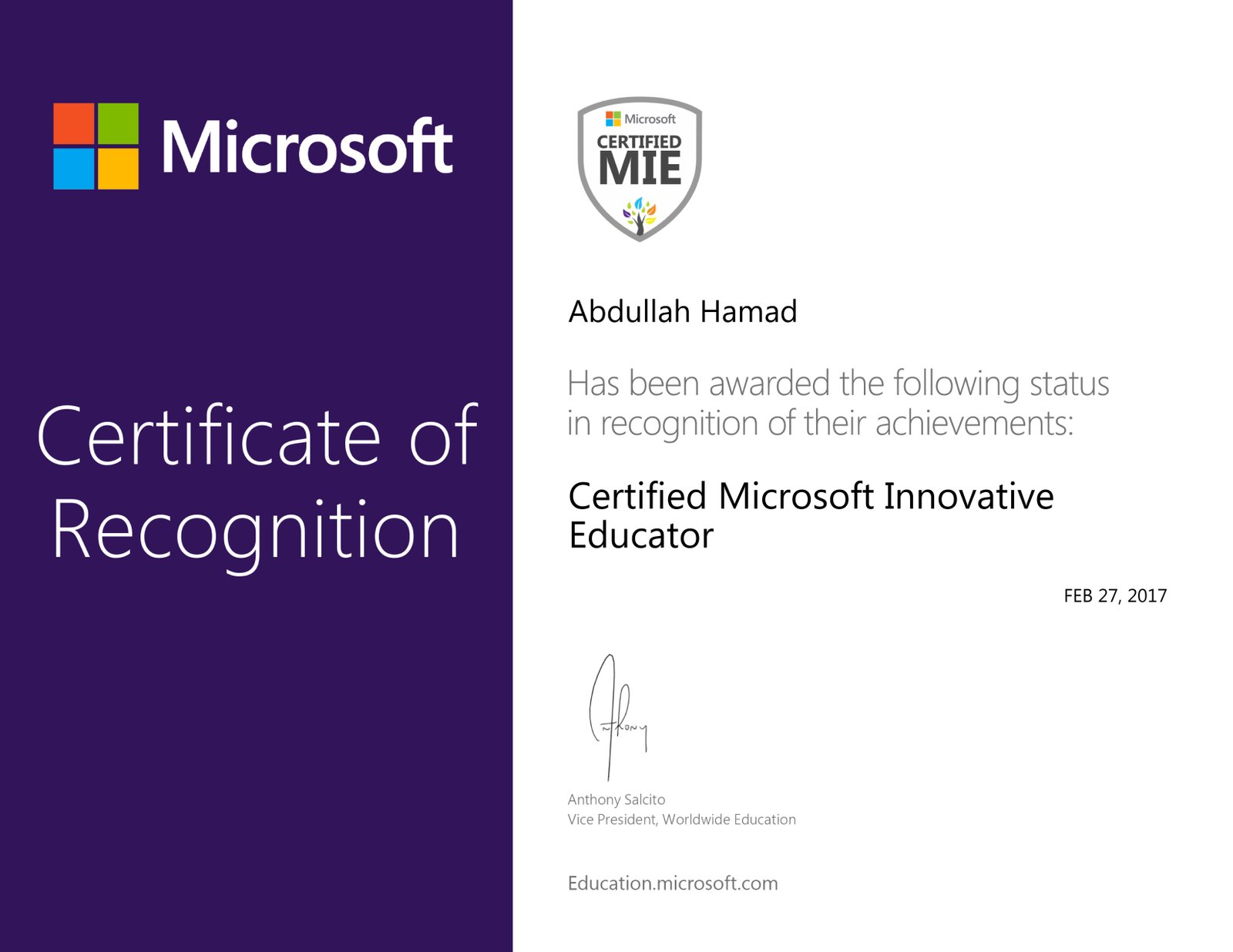 My Certificates | Abood Hamad